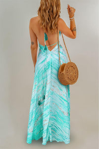 Womens Maxi Dress-Tie-Dye Halter Neck Maxi Dress | Dress