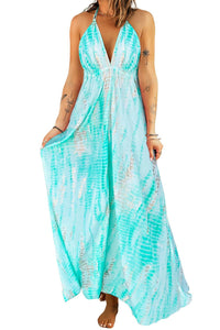 Womens Maxi Dress-Tie-Dye Halter Neck Maxi Dress | Dress