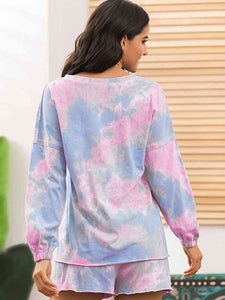 Womens Shorts Set-Tie-Dye Long Sleeve Top and Shorts Lounge Set