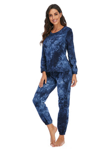 Womens Loungewear-Tie-Dye Top and Drawstring Pants Lounge Set