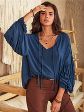 Load image into Gallery viewer, Womens Blouse-Tie Neck Long Sleeve Blouse | Tops/Blouses &amp; Shirts
