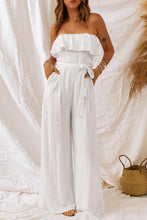 Load image into Gallery viewer, Womens Jumpsuit-Tie-Waist Ruffled Strapless Wide Leg Jumpsuit
