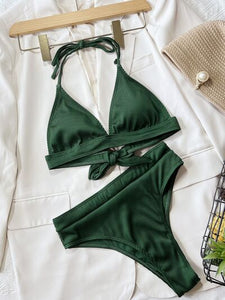 Womens Swimsuit-Tied Halter Neck Bikini Set | swimsuit