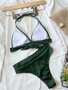 Womens Swimsuit-Tied Halter Neck Bikini Set | swimsuit