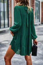 Load image into Gallery viewer, Womens Mini Dress-Tied Ruffle Collar Puff Sleeve Mini Dress | Dress
