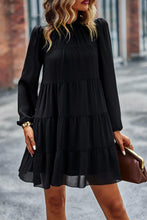 Load image into Gallery viewer, Womens Mini Dress-Tied Ruffle Collar Puff Sleeve Mini Dress | Dress
