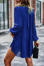 Load image into Gallery viewer, Womens Mini Dress-Tied Ruffle Collar Puff Sleeve Mini Dress | Dress
