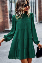 Load image into Gallery viewer, Womens Mini Dress-Tied Ruffle Collar Puff Sleeve Mini Dress | Dress
