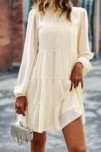 Load image into Gallery viewer, Womens Mini Dress-Tied Ruffle Collar Puff Sleeve Mini Dress | Dress
