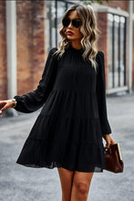 Load image into Gallery viewer, Womens Mini Dress-Tied Ruffle Collar Puff Sleeve Mini Dress | Dress
