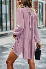 Load image into Gallery viewer, Womens Mini Dress-Tied Ruffle Collar Puff Sleeve Mini Dress | Dress
