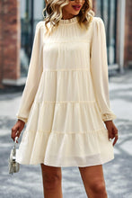 Load image into Gallery viewer, Womens Mini Dress-Tied Ruffle Collar Puff Sleeve Mini Dress | Dress
