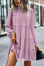 Load image into Gallery viewer, Womens Mini Dress-Tied Ruffle Collar Puff Sleeve Mini Dress | Dress
