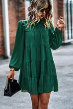 Load image into Gallery viewer, Womens Mini Dress-Tied Ruffle Collar Puff Sleeve Mini Dress | Dress
