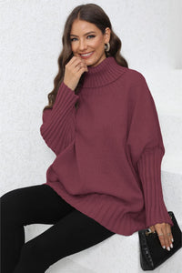 Womens Sweater-Turtle Neck Long Sleeve Ribbed Sweater