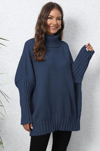 Womens Sweater-Turtle Neck Long Sleeve Ribbed Sweater