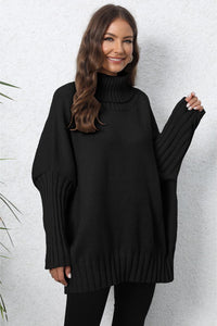 Womens Sweater-Turtle Neck Long Sleeve Ribbed Sweater