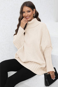 Womens Sweater-Turtle Neck Long Sleeve Ribbed Sweater