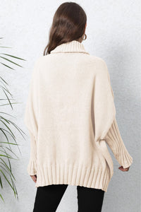 Womens Sweater-Turtle Neck Long Sleeve Ribbed Sweater