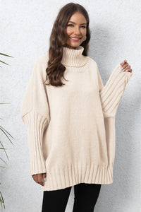 Womens Sweater-Turtle Neck Long Sleeve Ribbed Sweater