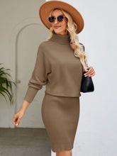 Load image into Gallery viewer, Womens Sweater Dress-Turtle Neck Long Sleeve Ribbed Sweater Dress
