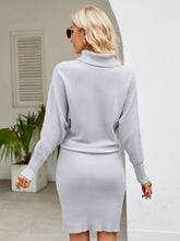 Load image into Gallery viewer, Womens Sweater Dress-Turtle Neck Long Sleeve Ribbed Sweater Dress
