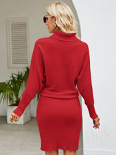 Load image into Gallery viewer, Womens Sweater Dress-Turtle Neck Long Sleeve Ribbed Sweater Dress
