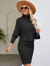 Load image into Gallery viewer, Womens Sweater Dress-Turtle Neck Long Sleeve Ribbed Sweater Dress
