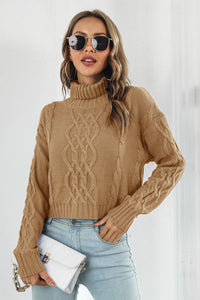 Womens Sweater-Turtleneck Dropped Shoulder Sweater