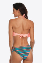 Load image into Gallery viewer, Womens Swimsuit-Two-Tone Fringe Trim Tied Bikini Set
