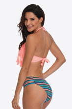 Load image into Gallery viewer, Womens Swimsuit-Two-Tone Fringe Trim Tied Bikini Set
