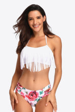 Load image into Gallery viewer, Womens Swimsuit-Two-Tone Fringe Trim Tied Bikini Set
