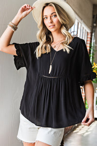 Womens Blouse-V-Neck Flounce Sleeve Baby Doll Blouse | Tops/Blouses & Shirts