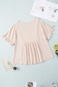 Womens Blouse-V-Neck Flounce Sleeve Baby Doll Blouse | Tops/Blouses & Shirts