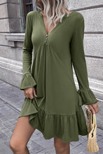 Load image into Gallery viewer, Womens Mini Dress-V-Neck Flounce Sleeve Ruffle Hem Mini Dress
