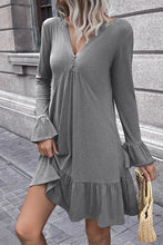 Load image into Gallery viewer, Womens Mini Dress-V-Neck Flounce Sleeve Ruffle Hem Mini Dress
