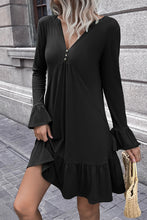 Load image into Gallery viewer, Womens Mini Dress-V-Neck Flounce Sleeve Ruffle Hem Mini Dress
