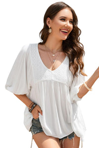 Womens Blouse-V-Neck Half Sleeve Blouse with Pockets | Tops/Blouses & Shirts