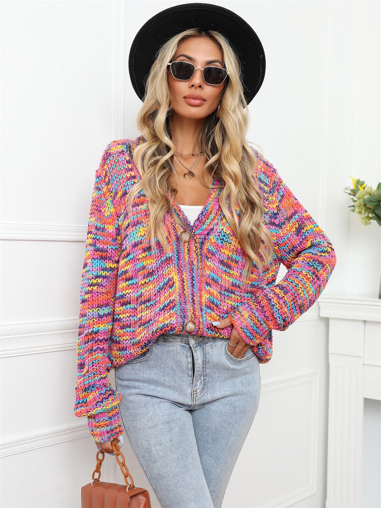 Womens Sweater-V-Neck Long Sleeve Cardigan