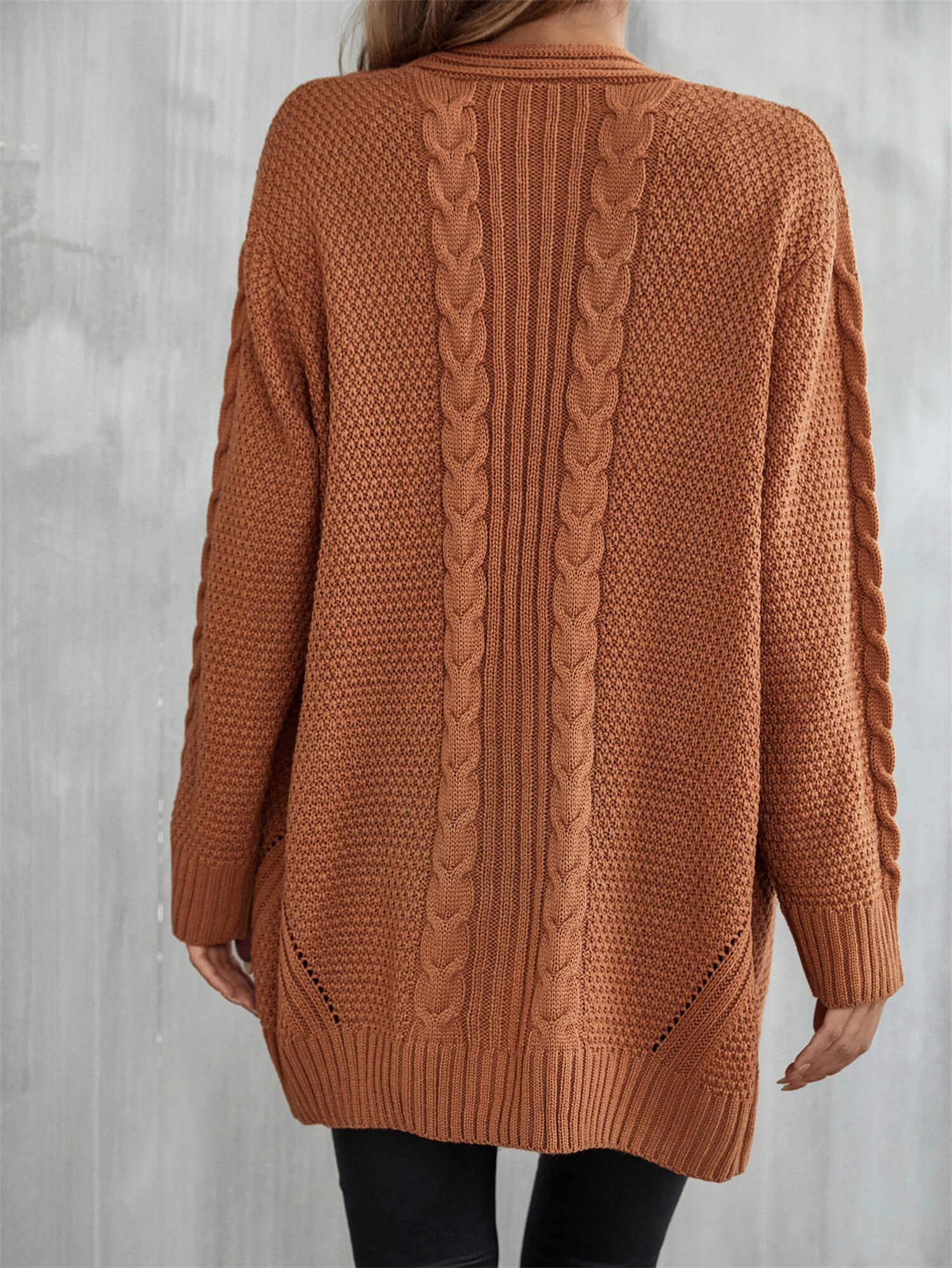 Womens Sweater-Warm Fall Mixed Knit Open Front Longline Cardigan