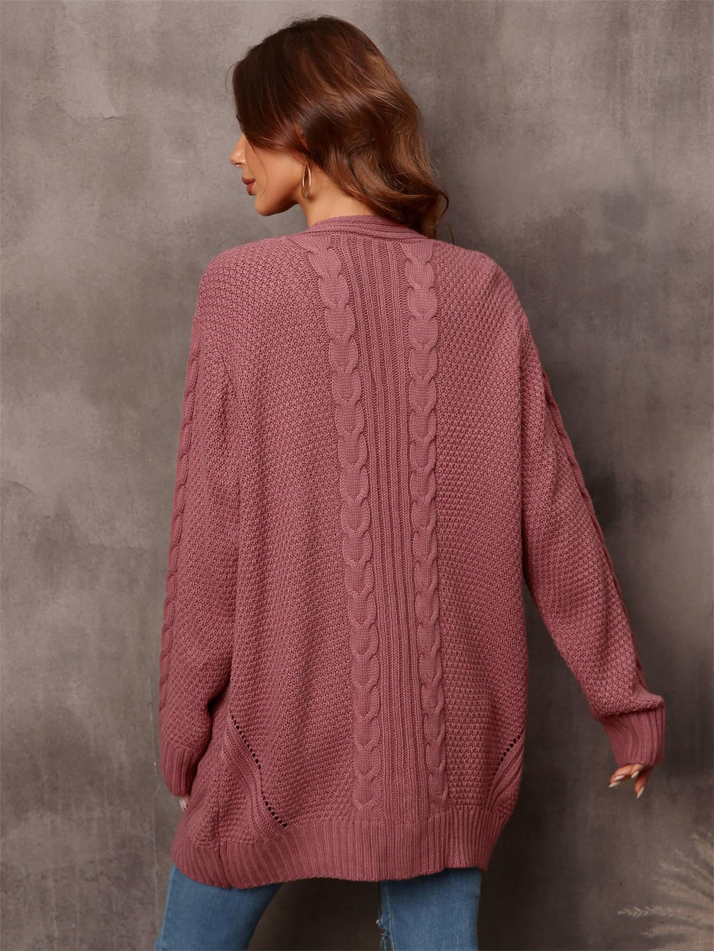 Womens Sweater-Warm Fall Mixed Knit Open Front Longline Cardigan