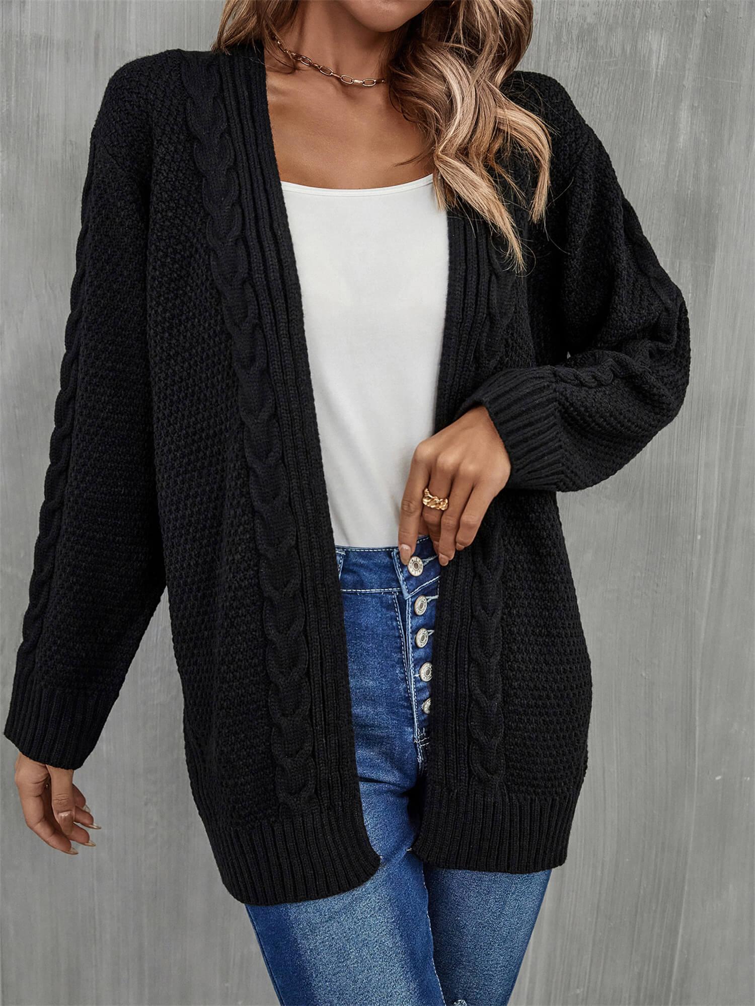 Womens Sweater-Warm Fall Mixed Knit Open Front Longline Cardigan