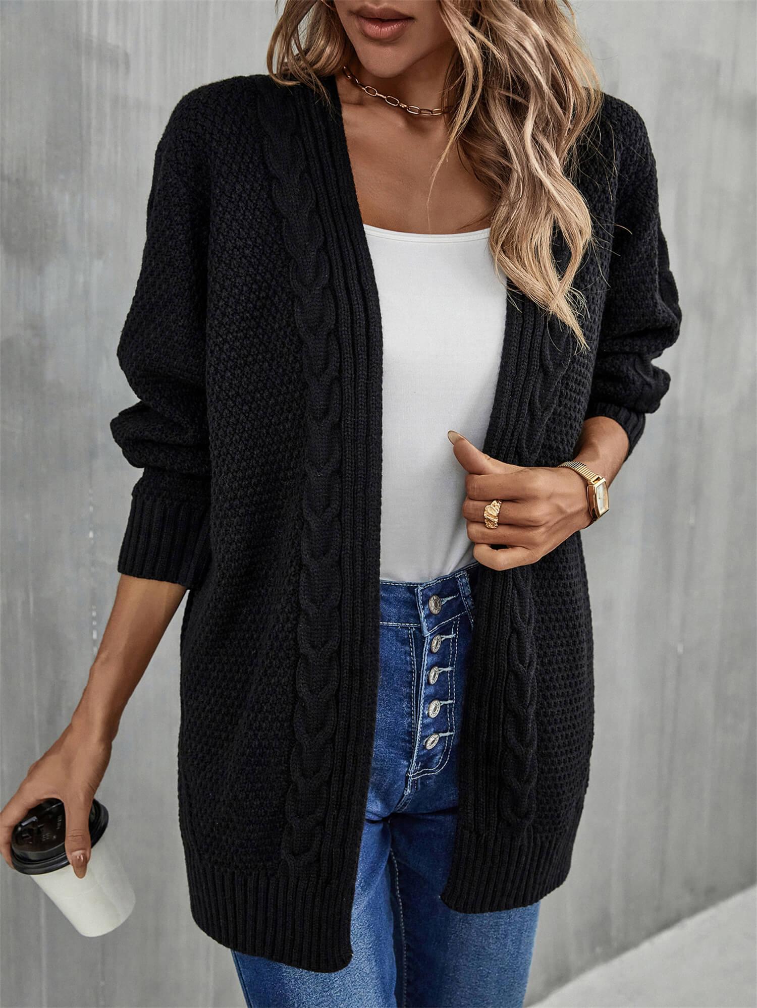 Womens Sweater-Warm Fall Mixed Knit Open Front Longline Cardigan