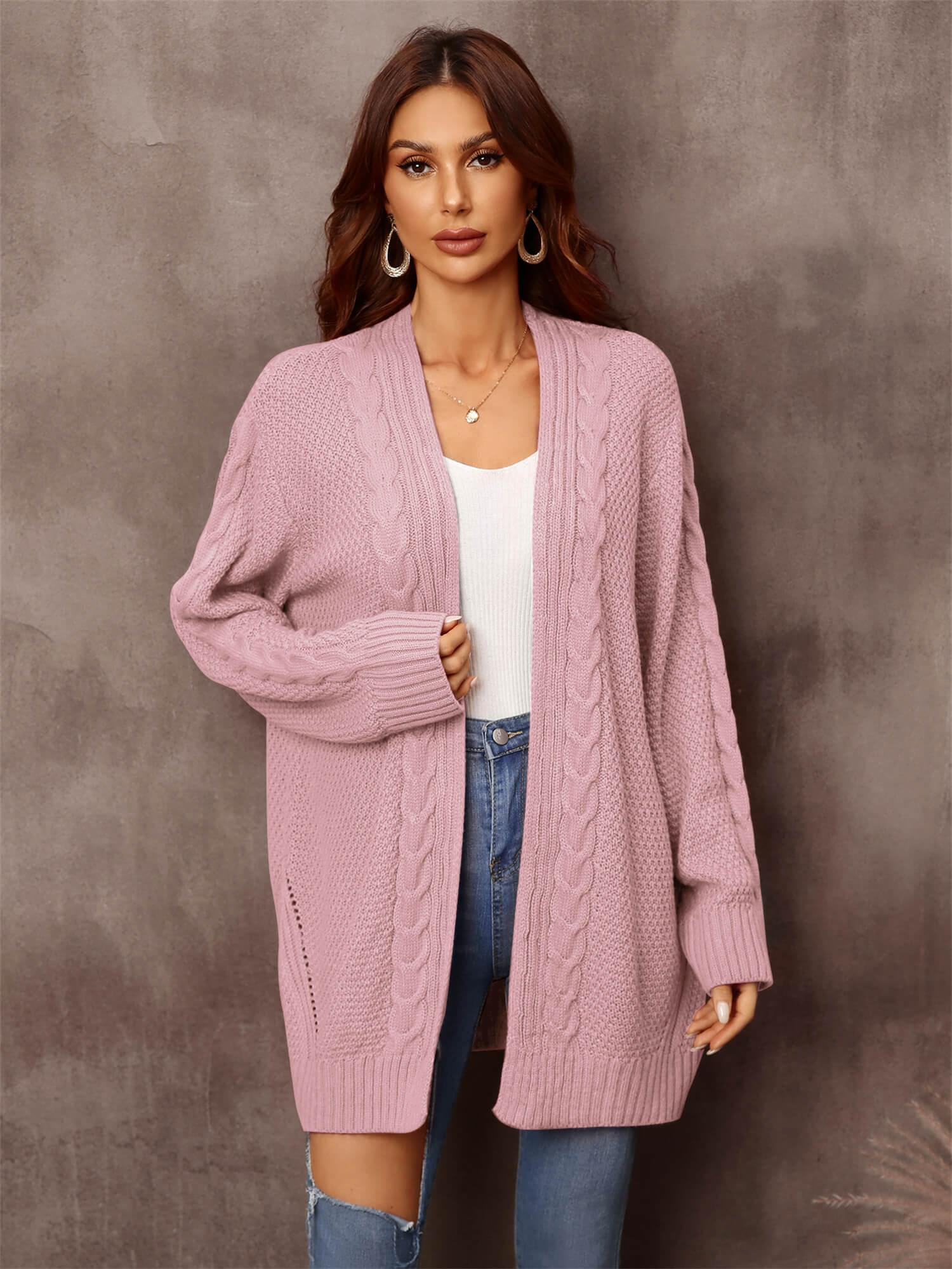 Womens Sweater-Warm Fall Mixed Knit Open Front Longline Cardigan