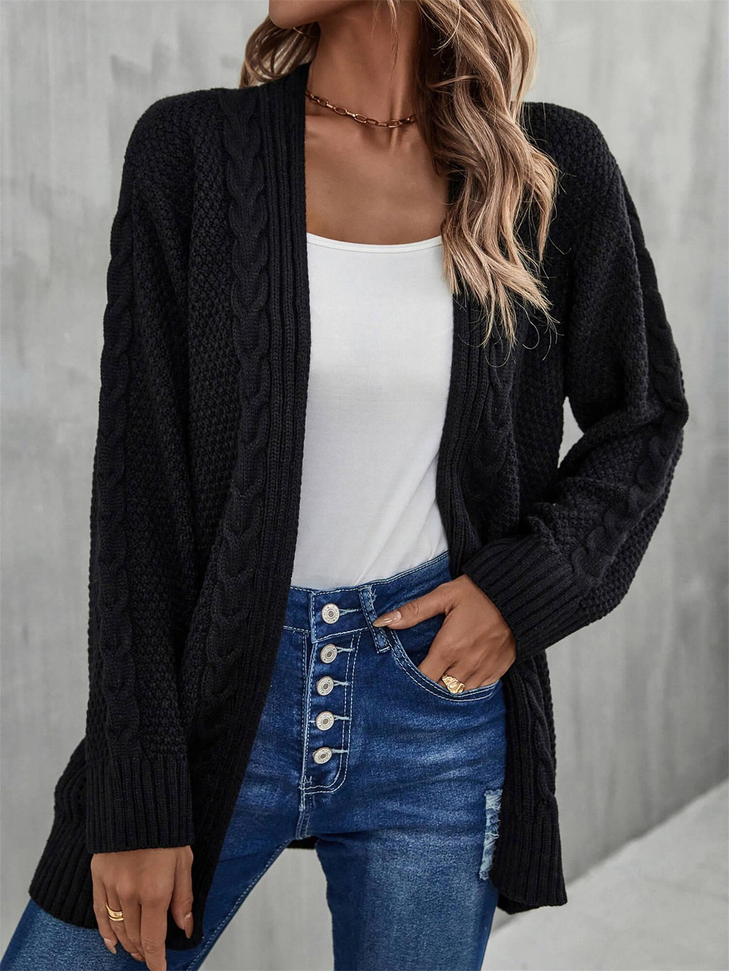 Womens Sweater-Warm Fall Mixed Knit Open Front Longline Cardigan