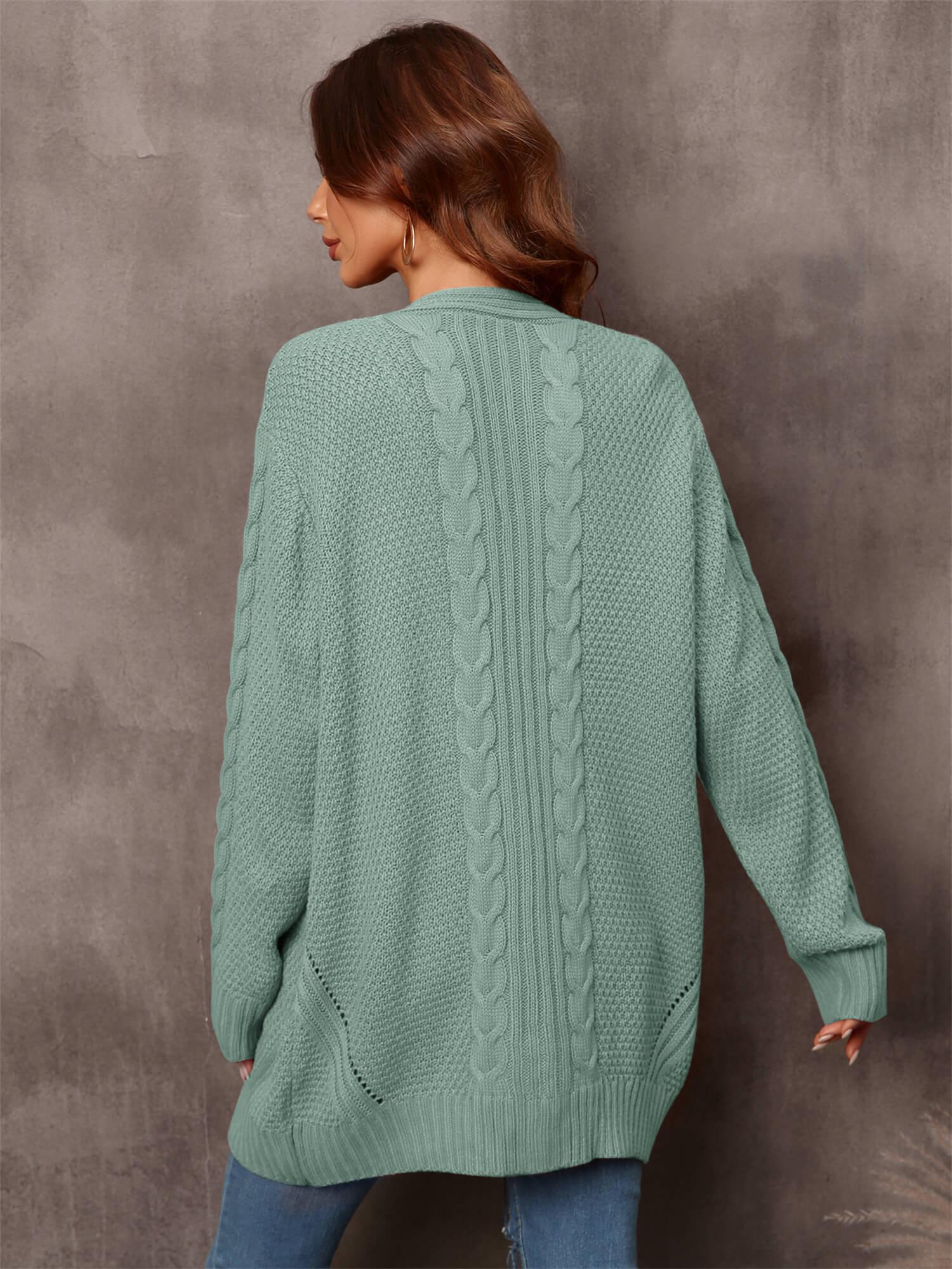 Womens Sweater-Warm Fall Mixed Knit Open Front Longline Cardigan