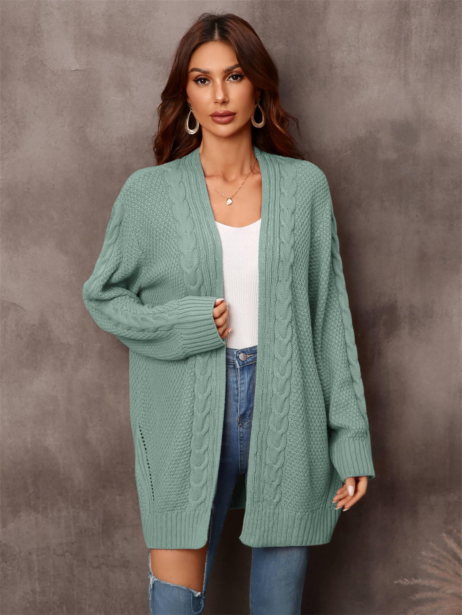 Womens Sweater-Warm Fall Mixed Knit Open Front Longline Cardigan