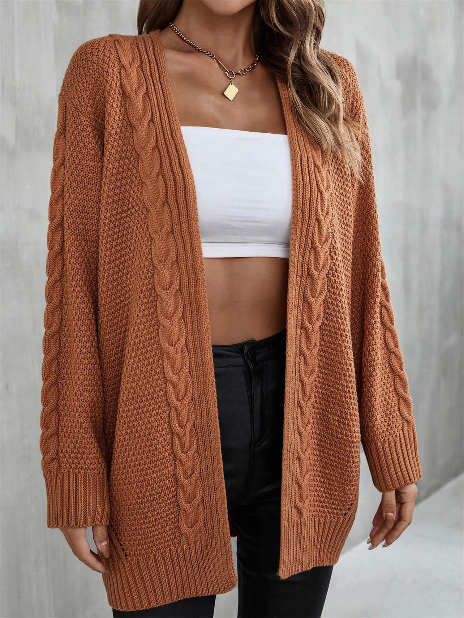 Womens Sweater-Warm Fall Mixed Knit Open Front Longline Cardigan