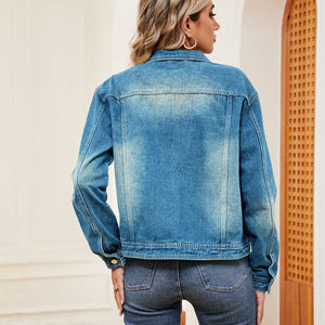 Womens Denim Jacket-Washed Blue Jean Denim Jacket | Denim Jacket