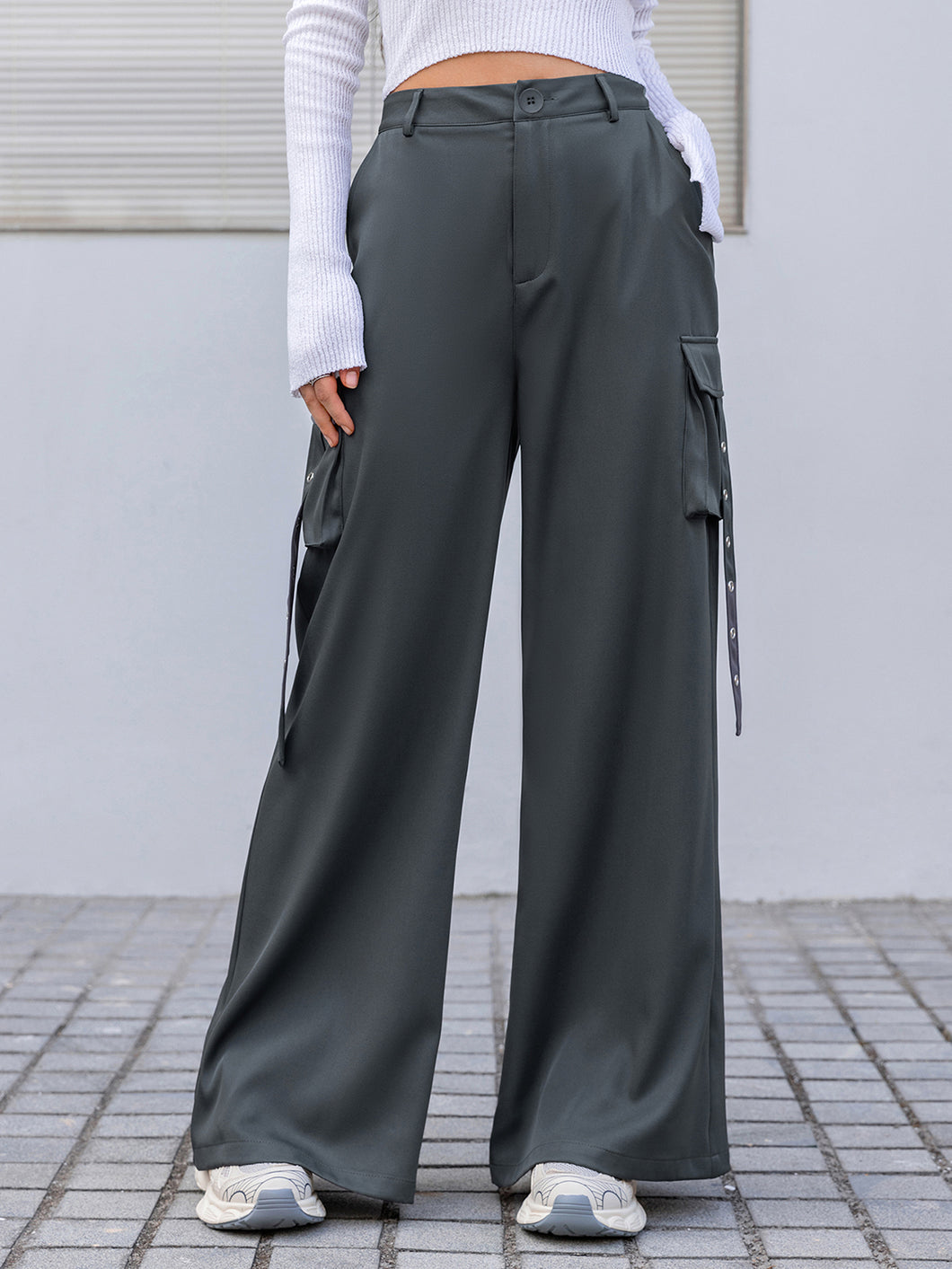 Womens Pants-Wide Leg Cargo Womens Pants